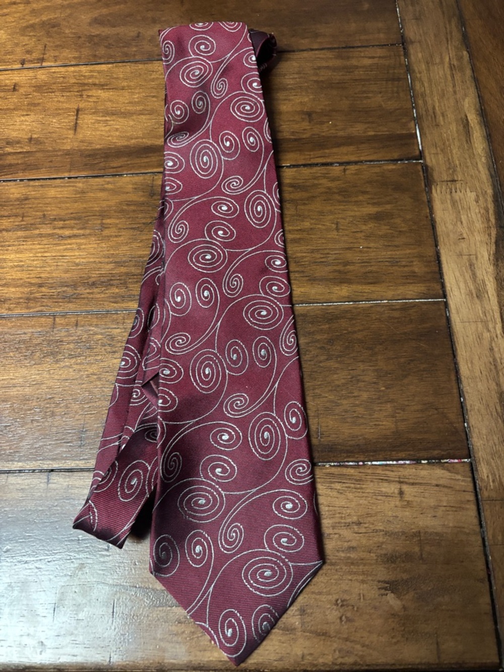 Giorgio Armani Maroon Tie with Silver Swirl Pattern